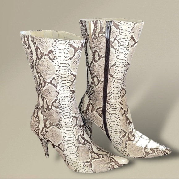 COLIN STEWART Leather Snake Embossed Calf High Boots Cream Tan Brown Size 9 - Picture 5 of 12